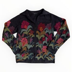 Peruvian Connection Pima Cotton Knit Cardigan Floral Button Up Collared XS Peru